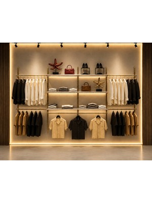 MD Vitrin Dekorasyon Mağaza Raf Sistemi, Askılık Sistemi, Butik Rafı, Mağaza Stand, Giyinme ODASI-365*200