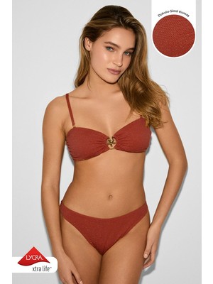Kom Kun Simli Kumaş Straplez Bikini