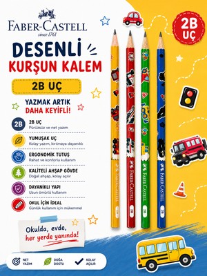 Danacı Kırtasiye Faber-Castell City Squad Desenli Kurşun Kalem 2b Kaliteli Yuvarlak Gövde 4 Adet