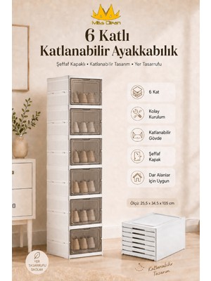 Missclean ( 6 Katlı ) Katlanabilir Ayakkabılık,taşınabilir Çok Amaçlı, Geniş, Katlanabilir Raf Beyaz Renk