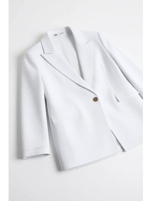 DeFacto Oversize Geniş Kalıp Keten Karışımlı Beyaz Blazer Ceket Z2536AZ25SP