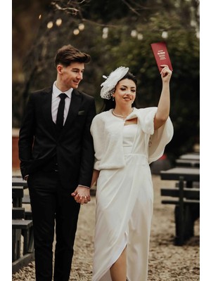 Elegance Scarf Kadın Kırık Beyaz Uzun Broşlu Etol Gelin Bolero Şal