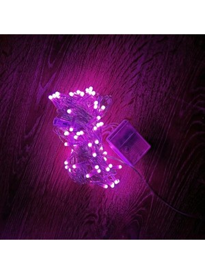 Renas Store 10M 100 LED Damla Uçlu Pembe Işık Şeffaf Kablo