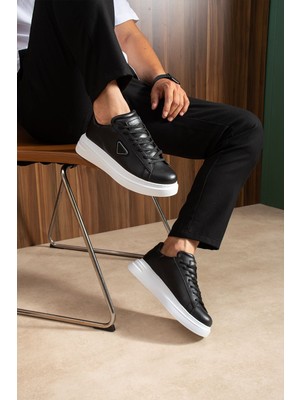 Zerenyus ZRC2535 - Yüksek Kalite Trion Kalın Taban Erkek Siyah Sneakers