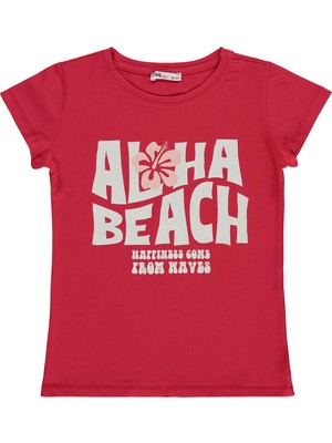 Civil Girls Aloha Beach Baskılı 10-13 Yaş Tişört  - Kırmızı