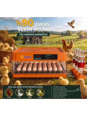 Epilons Tam Otomatik Kuluçka Makinesi 130 Yumurta Kapasiteli | Akıllı Isı ve Nem Kontrolü | Otomatik Yumurta Çevirme | Otomatik Su Sistemi | Ayarlanabilir Viyol