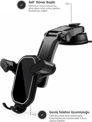 Buççin Online Mağaza Manyetik Araç Telefon Tutucu – Güçlü Vakumlu Cam ve Torpido Montajlı, 360° Dönebilen Telefon Standı