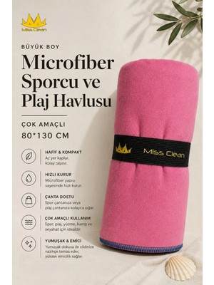 Büyük Boy Pembe Renk Microfiber Sporcu ve Plaj Havlusu Çok Amaçlı 80*130 cm