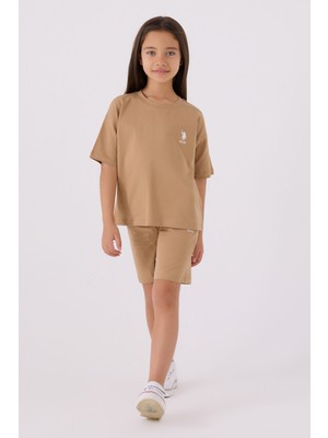 U.S. Polo Assn. U.S. Polo Assn Kız Çocuk Kahverengi Bermuda Takım US1848-C-V9