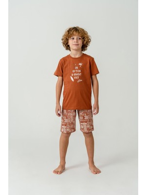 Arnetta Premium Garson Erkek Çocuk Cool Summer Rahat Kalıp %100 Pamuk Kısa Kollu Aile Pijama Takım