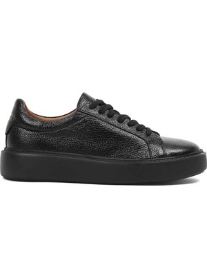 Celal Gültekin Erkek Siyah Kalın Tabanlı Siyah Deri Sneaker