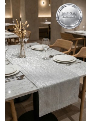 Morlay Lumen Serisi | Simli Runner Gold / Silver , Premium Çeyizlik Lüks Şık Masa Örtüsü Runner 40X150 cm