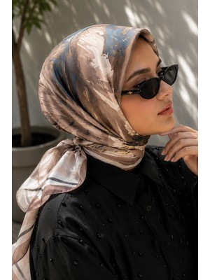 Ebru Tesettür Pastel Çiçek Desen Eşarp Serisi Sütlü Kahve