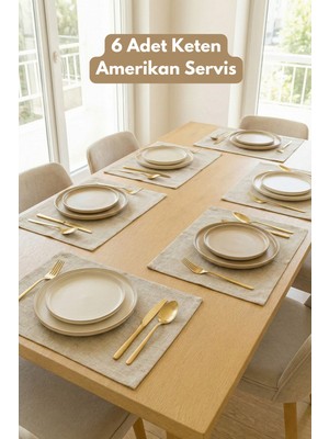Morlay Lınen | 6 Adet Organik Ham Yıkanmış Keten Amerikan Servis 35 x 45 cm Sofra Sunum Seti