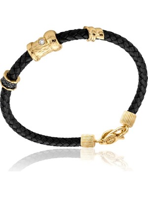 Lilarote Leonix Noir Altın Derili Erkek Bileklik