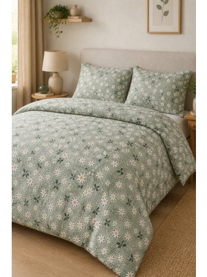 Morlay Softline Serisi | Ranforce Çift Kişilik Çarşaflı Nevresim Takımı 200X220 cm & Çiçekli
