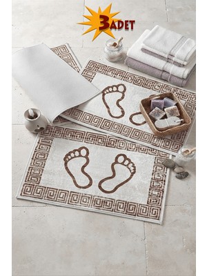 Thalia Home Ayakizi Desenli 3 Adet Banyo Paspası Kapıönü Paspası 40X60 cm