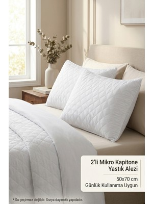 Morlay 2 Adet Pamuklu Mikro Kapitone Yastık Alezi 50X70 cm Yumuşak Dokulu Günlük Yastık Koruyucu