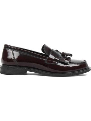 Celal Gültekin Kadın Bordo Püsküllü Açma Deri Loafer