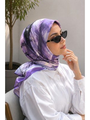 Ebru Tesettür Pastel Çiçek Desen Eşarp Serisi Mor