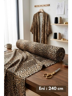 Morlay %100 Pamuk Kahve Leopar Poplin Kumaş En: 240 cm Nevresim, Çarşaf, Yastık Kılıfı, Elbise ve Çanta