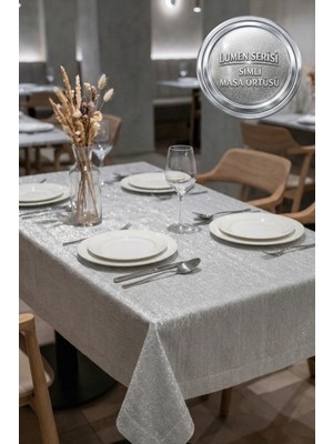 Morlay Lumen Serisi | Simli Masa Örtüsü Gold / Silver , Premium Çeyizlik Lüks Şık Masa Örtüsü