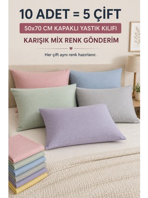 Morlay Mix Düz Renkli 10’lu Yastık Kılıfı 50X70 cm Kapaklı & 5 Çift