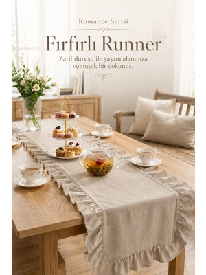 Morlay Kahve Fırfırlı Runner Masa Örtüsü 40X110CM