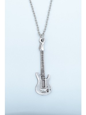 Alooya Elektro Gitar Gümüş Kaplama Düz Zincir Kolye