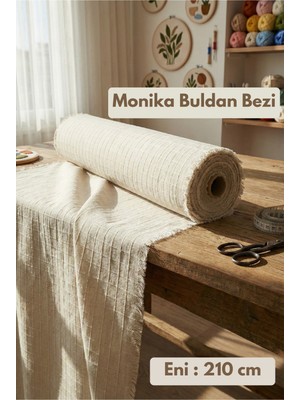 Morlay Monika Ham Kare Desenli Buldan Kumaş - Perde- Masa Örtüsü- Runner - Punch - Otantik Kumaş - 210CM