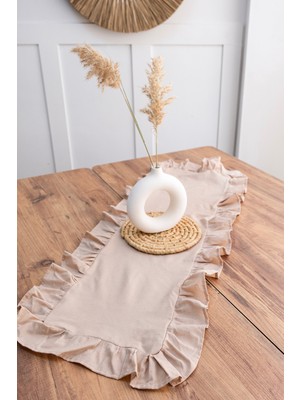 Morlay Naturel Kahve Fırfırlı Keten Runner - 40X110 cm