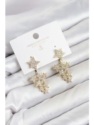 Clariss Yıldız Model Gold Renk Zirkon Taşlı Küpe
