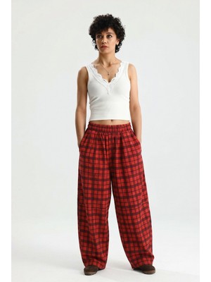 Rose Arya Kırmızı Ekoseli Pantolon