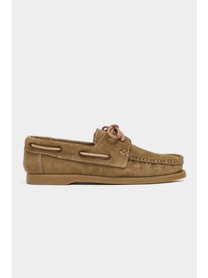 Nişantaşı Shoes Astrid Rome Bej Süet Deri Kadın Loafer Ayakkabı