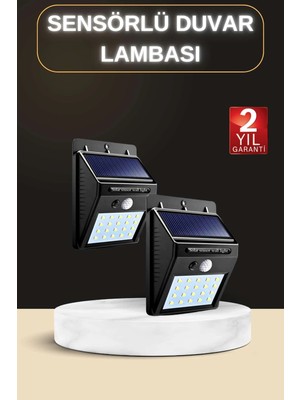 Nevamel Bahçe Aydınlatma Sensörlü Güneş Enerjili Duvar Lambası 40 LED Işık