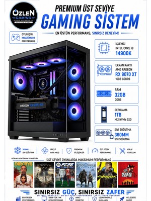 Özlen XXL1 İ9 14900K RX 9070 XT 16GB 32GB DDR5 RAM 1TB M.2 SSD Üst Seviye Oyuncu Bilgisayarı