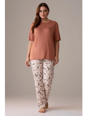 Gd Goldoremi Premium Kadın Büyük Beden Kısa Kollu Likralı Rahat Regular Pijama Takım