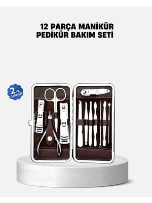 Nevamel Özel Deri Çantalı 12 Parça Manikür Pedikür Bakım Seti Paslanmaz Çelik