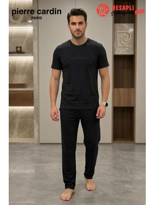 Pierre Cardin Paris Premium Erkek %100 Pamuklu Rahat Kalıp Cepli Kısa Kollu Pijama Takım
