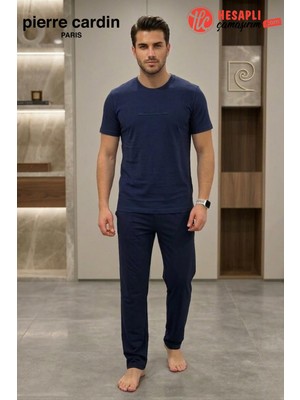 Pierre Cardin Paris Premium Erkek %100 Pamuklu Rahat Kalıp Cepli Kısa Kollu Pijama Takım