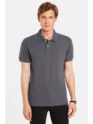 Tudors Erkek Slim Fit Dar Kesim Premium Seri %100 Pamuk Yumuşak Dokulu Merserize Gri Polo Yaka Tişört 