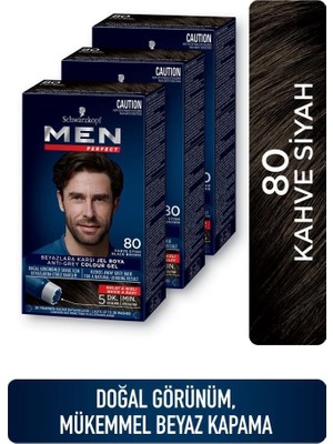 Schwarzkopf Men Perfect 80 Kahve Siyah Saç Boyası X 3 Doğal Görünüm ve Mükemmel Beyaz Kapatma