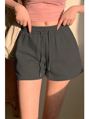 Cool Tarz Kadın Antrasit Pamuklu Iki Iplik Şardonlu Yumuşacık Beli Gipe Lastikli Kısa Şort