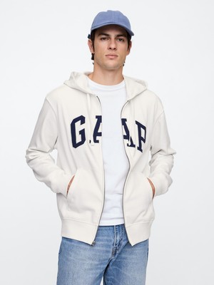 Gap Erkek Beyaz Gap Logo Fermuarlı Fransız Havlu Kumaş Sweatshirt