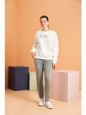 Pjs Xoxo Kadın Baskılı Uzun Kollu Sweatshirt Çizgili Eşofman Takım