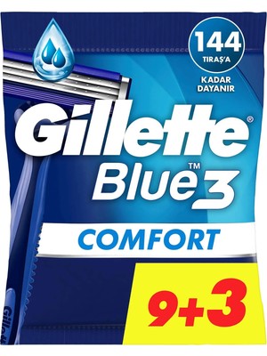 Gillette Blue3 Comfort Kullan At Tıraş Bıçağı 12 Adet 9+3 Hassas Cilt Dostu Ergonomik Tasarım