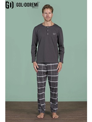 Gd Goldoremi Erkek Düğmeli Yaka Ekoseli Uzun Kollu Pijama Takım