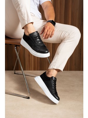 Zerenyus ZRC2627 - Veloura Kalın Taban Bağcıklı Erkek Siyah Sneaker