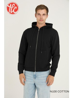 Kly Unisex Relax Fit Rahat Kesim %100 Pamuklu Içi Şardonsuz Çift Cepli Fermuarlı Kapüşonlu Sweatshirt