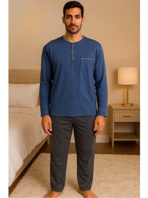 Gd Goldoremi 28301 Erkek 4 Mevsim Rahat Pamuklu Süprem Kumaş Uzun Kollu Pijama Takım